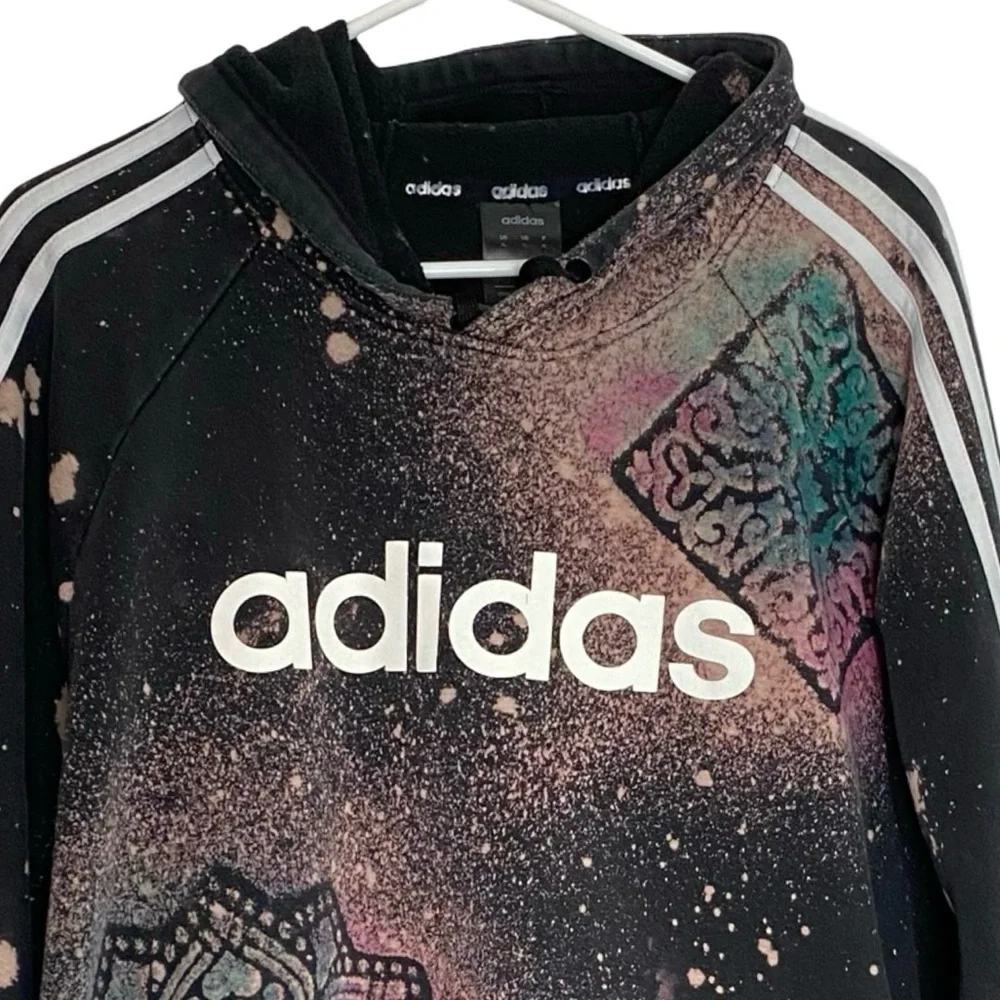 Adidas Hoodie Sweatshirt Mens Size XL Unisex Pullover Mandala Floral Black Multi